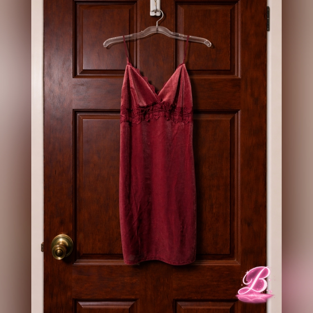 🇺🇸 Pink Rose Velvet Slip Dress - Nordstrom Rack - Small - Picture 2 of 4